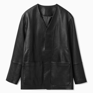 COS Men's RELAXED-FIT COLLARLESS LEATHER JACKET 38R